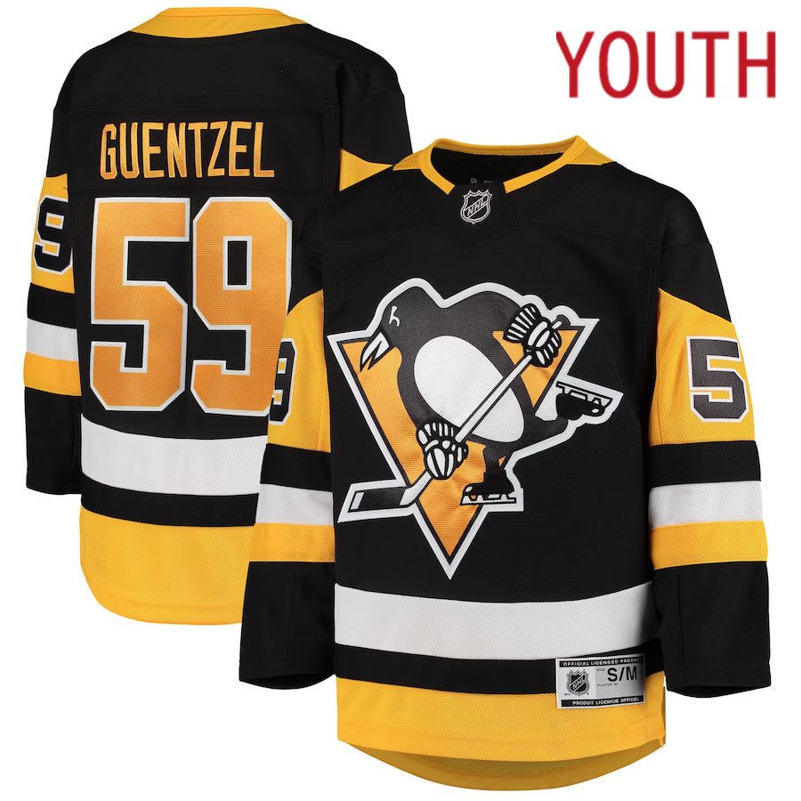 Youth Pittsburgh Penguins #59 Jake Guentzel Black Home Premier Player NHL Jersey